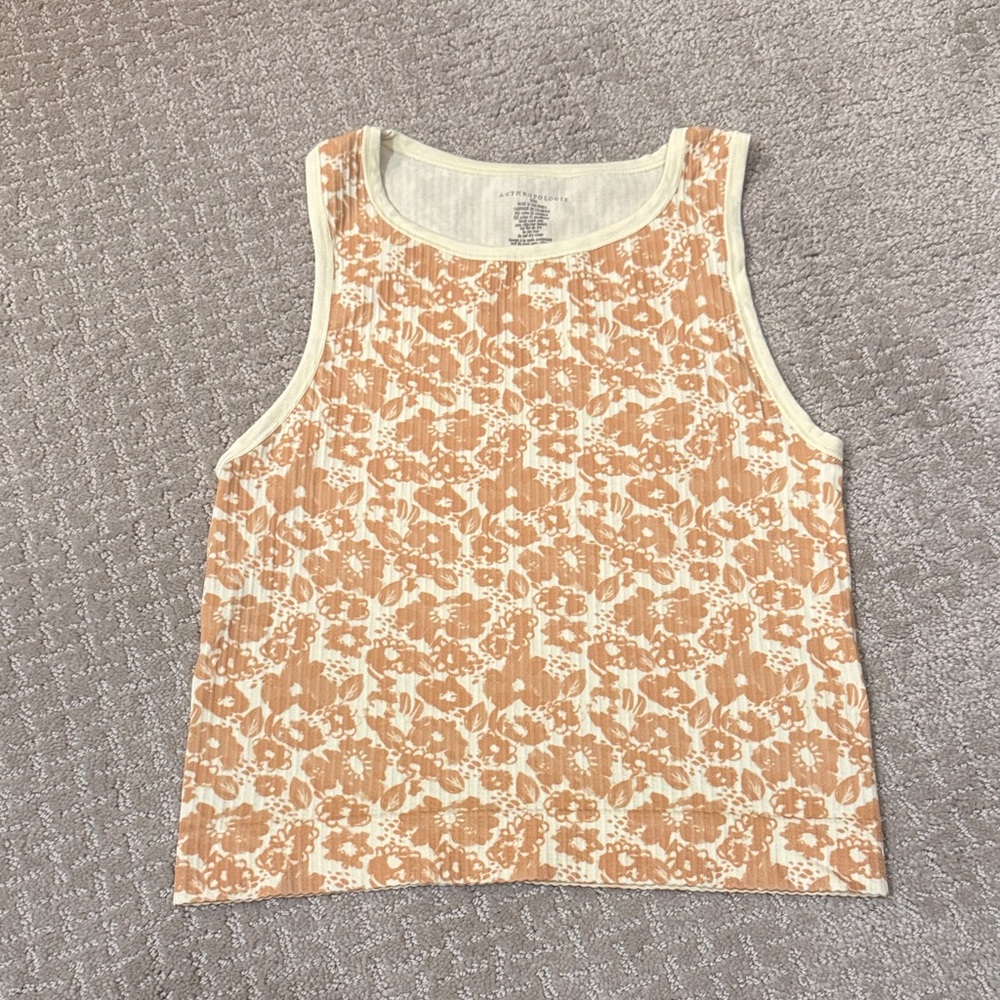 3 for $33 Anthropologie Tan and Cream Ribbed Tank Top